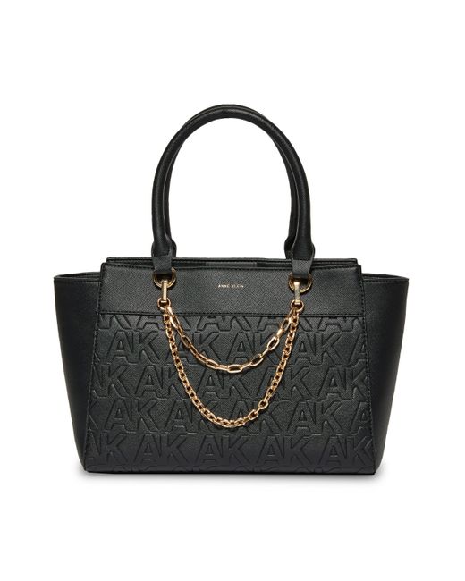 Anne Klein Synthetic S W/ Embossed Satchel W Swag Chain in Black/Black