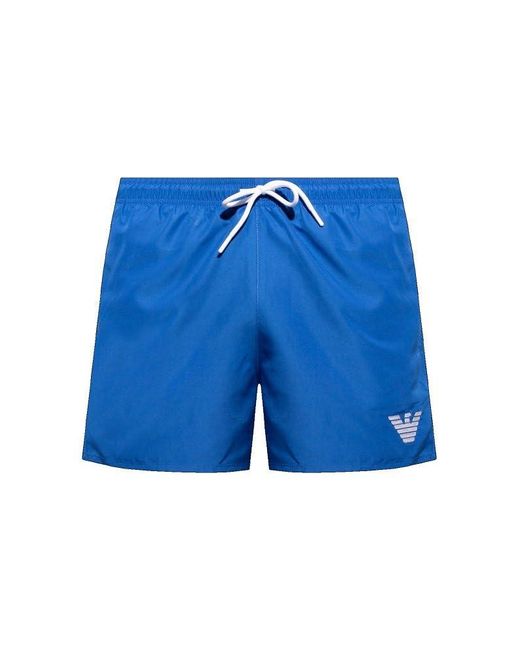 Emporio Armani Essential Eagle Logo Boxer Swim Trunks in Blue für Herren
