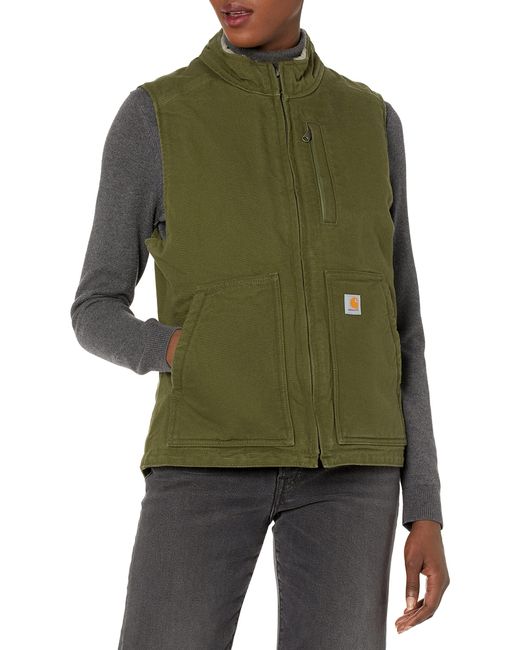 Carhartt Cotton Loose Fit Washed Duck Sherpa-lined Mock Vest in Green ...