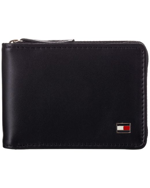 Tommy Hilfiger Genuine Leather Slim Ziparound Wallet in Black for Men | Lyst