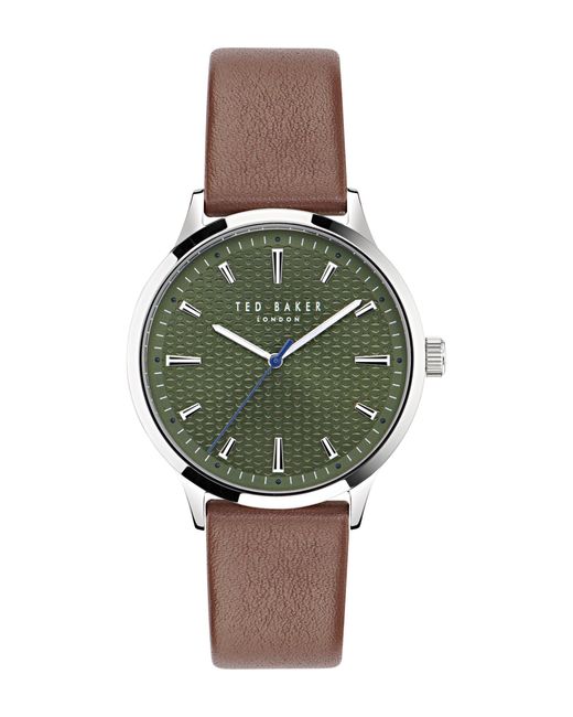 Ted Baker Green Cosmop Brown Eco Genuine Leather Strap Watch for men
