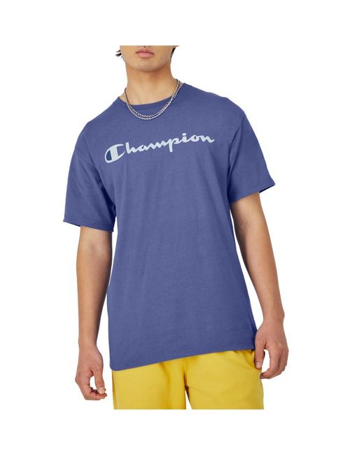 Champion , Cotton Midweight Crewneck Tee,t-shirt For , Reg. Or Big, Stone Crush Blue Script, Xx-large Tall for men