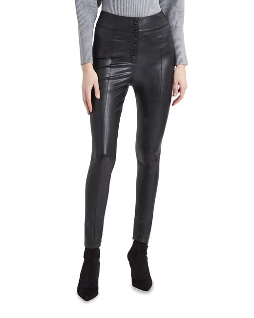 BCBGMAXAZRIA Faux Leather Legging With Buttons And Zipper in Black - Lyst