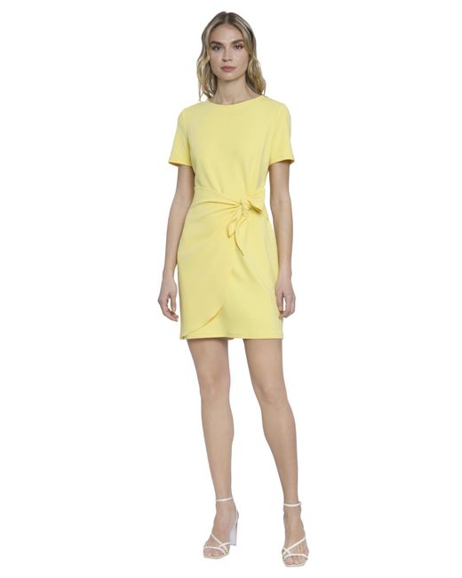 Donna Morgan Yellow Jewel Neck Short Sleeve Faux Wrap Versatile S Dresses