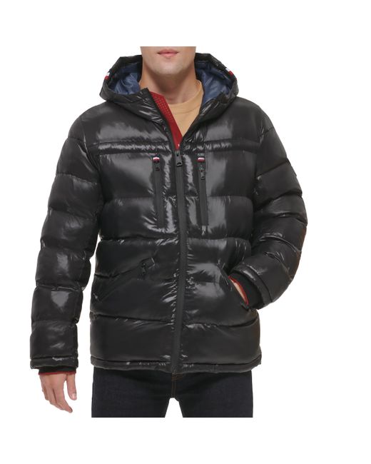 Tommy Hilfiger Black Shiny Midweight Logo Puffer for men