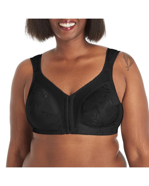 Playtex Black Womens 18 Hour Front-close Wirefree W/ Flex Back Us4695 Full Coverage Bra