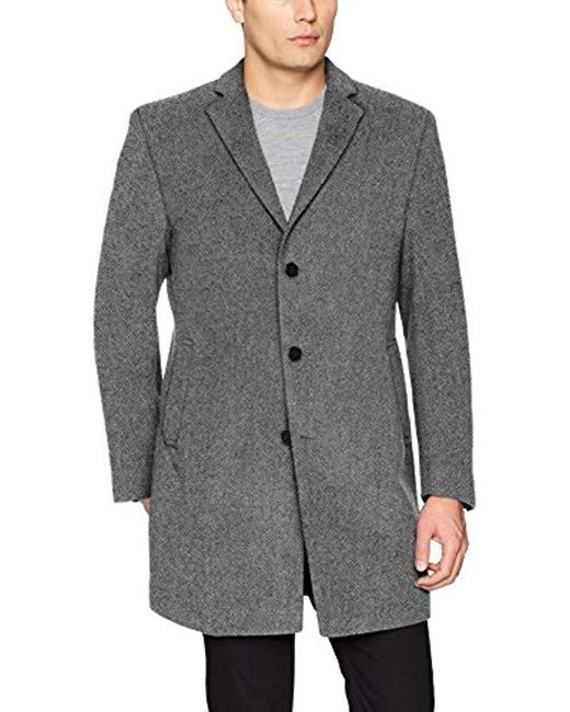 Calvin Klein Slim Fit Wool Blend Overcoat Jacket in Gray for Men - Save ...