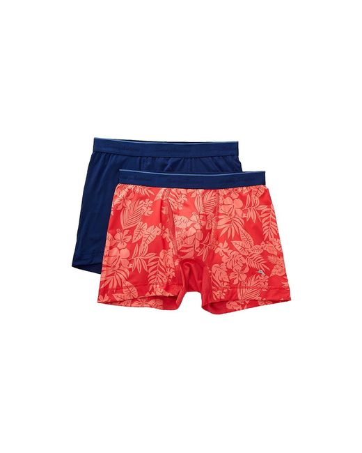 Tommy Bahama Red Boxer Briefs 2-pack Solid Navy/coral Leaves Sm