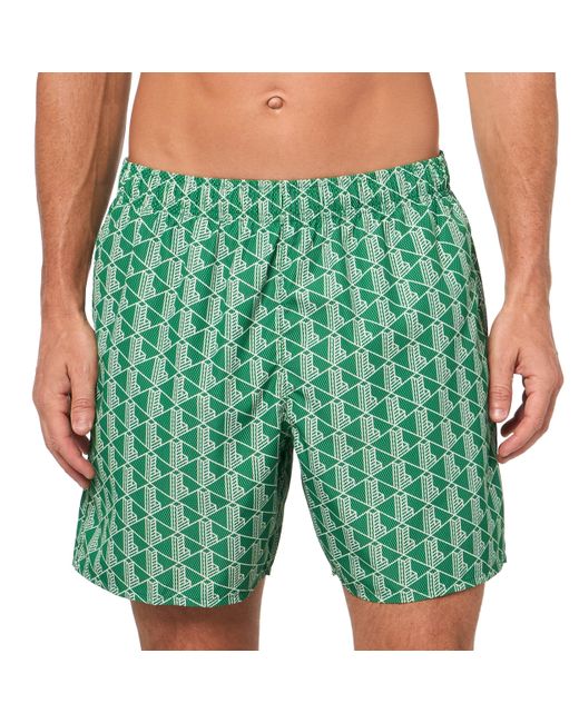 Lacoste Green Monogram Swim Trunks for men