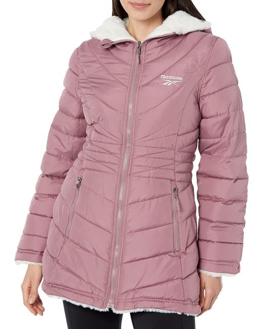 Reebok Pink Reversible Puffer To Faux Fur Jacket