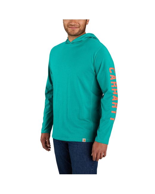 Carhartt Green Big & Tall Force Relaxed Fit Midweight Long-sleeve Logo Graphic Hooded T-shirt for men