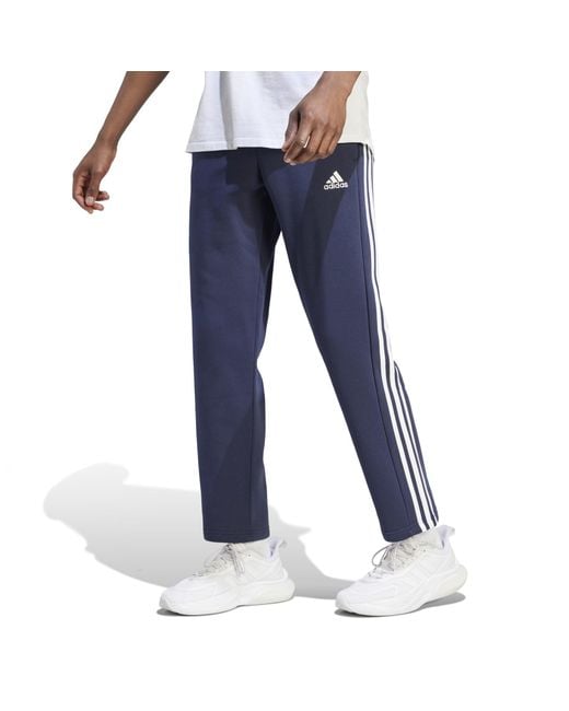 Adidas Blue Size Essentials Fleece Open Hem 3-stripes Pants for men
