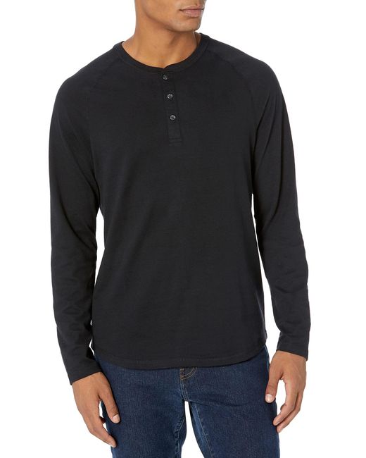 Camiseta de manga larga con corte recto y cuello panadero para hombre Amazon Essentials de hombre de color Black