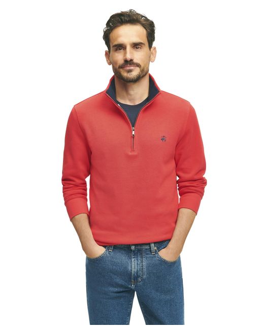 Brooks Brothers Red Regular Fit Ribbed French Terry Long Sleeve Half-zip Sweater for men