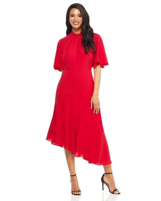 Maggy London Red Petite Novelty Crepe Twist Neck Dress