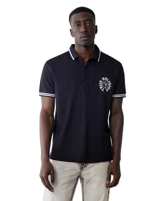 True Religion Ss Buddha Patch Polo | Short Sleeve Polo Shirt With Buddha Logo | Jet Black- Xxxl for men