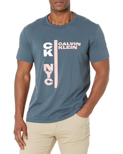 Calvin Klein Cotton Ck Nyc Bar Logo Crewneck T-shirt in Dark Slate ...