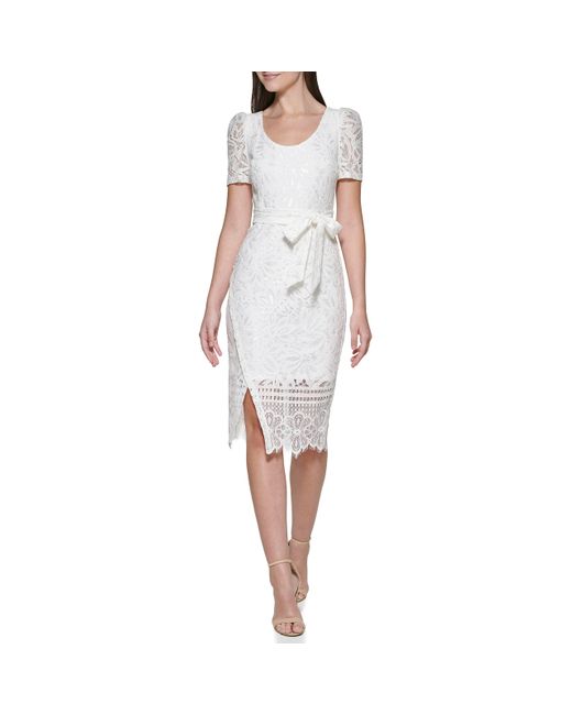 Kensie White Midi Lace Dress