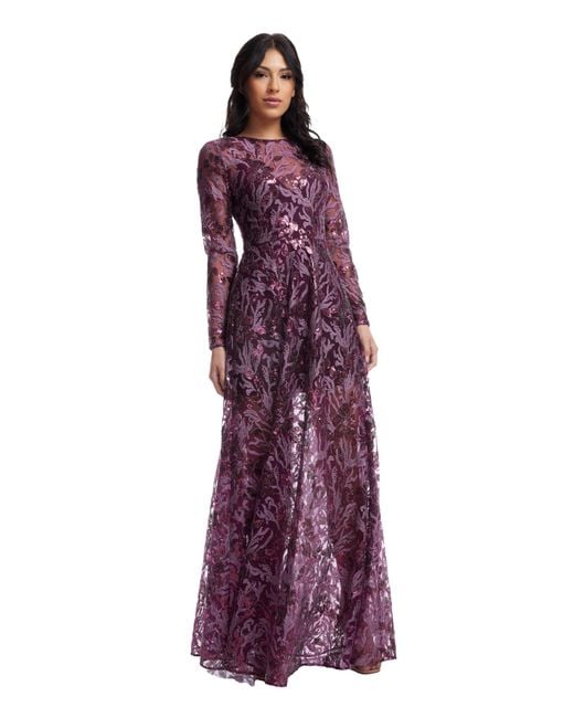 Dress the Population Purple Ava Sequin Floral With Metallic Vines