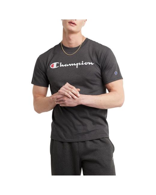 Champion Black , Cotton Midweight Crewneck Tee,t-shirt For , Reg. Or Big, Granite Heather Script, 3x-large Tall for men