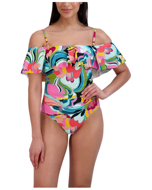 BCBGMAXAZRIA Standard One Piece Swimsuit Off The Shoulder Tummy Control