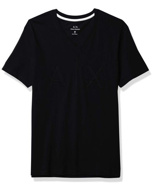 Emporio Armani Black A|x Armani Exchange Slim Fit Tonal Logo V-neck Cotton Graphic Tee for men