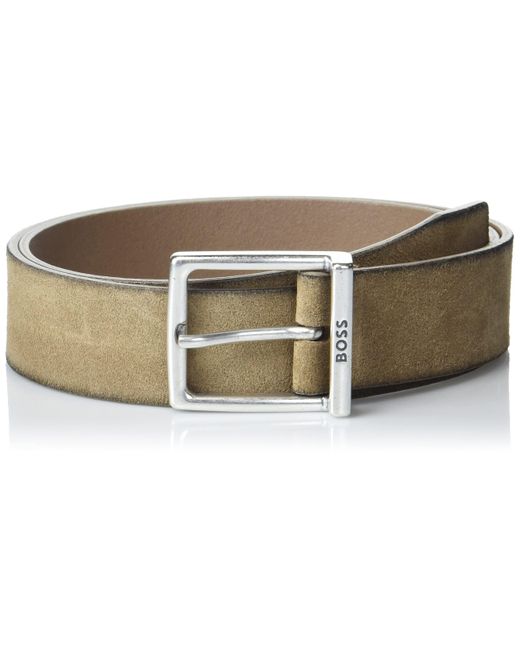 Boss Black Boss Soft Suede Calf Leather Square Buckle Belt for men