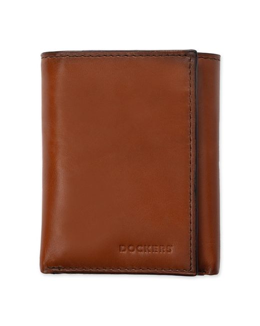 Dockers Brown Burnished Edge Trifold Wallet for men