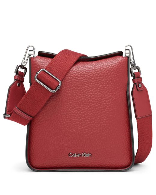 Calvin Klein Leather Fay Northsouth Small Crossbody In Red Lyst