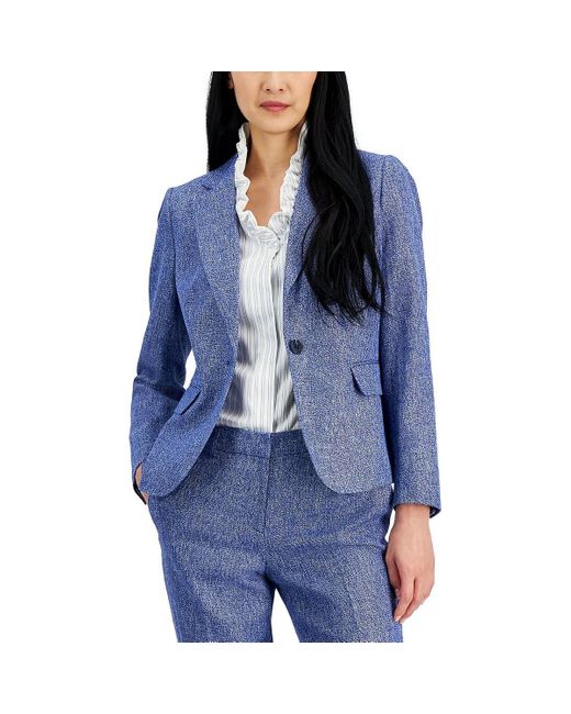 Anne Klein Blue Notch Collar Linen-blend Jacket