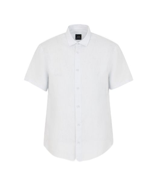Emporio Armani White A | X Armani Exchange Short Sleeve Linen Button Down Shirt. Regular Fit for men