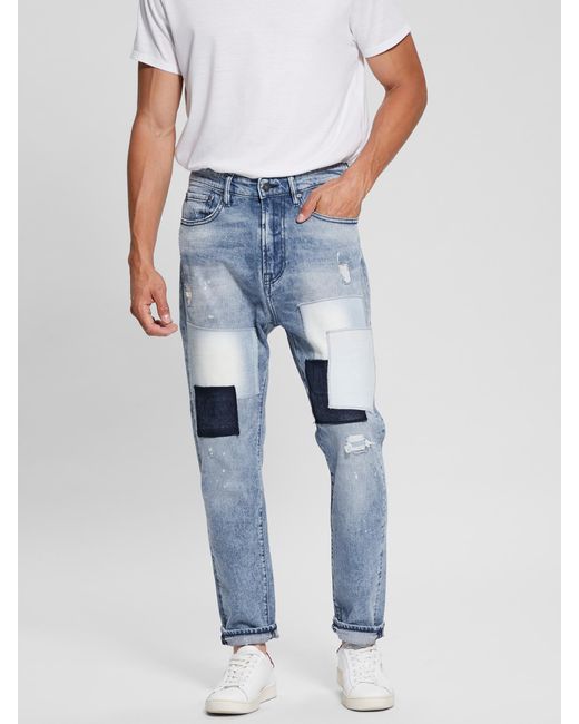 Guess Blue Eco Relaxed Tapered Cropped Jeans for men