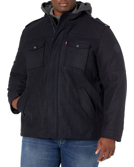 Levi's Wool Blend Hooded Military Jacket in Blue for Men Lyst