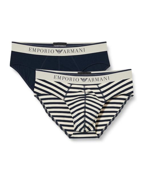 Emporio Armani Blue Stretch Cotton Yarn Dyed 2pack Brief for men
