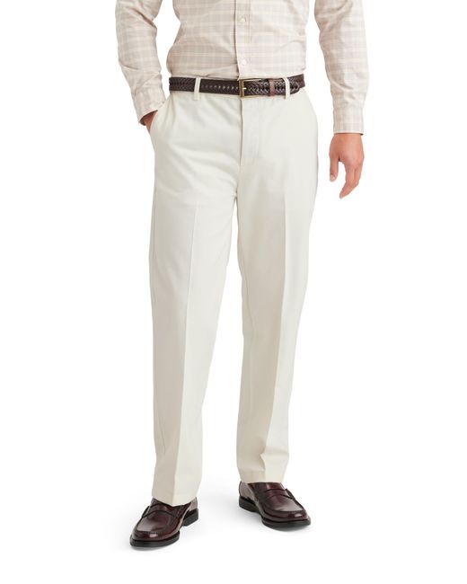 Dockers White Straight Fit Signature Iron Free Khaki With Stain Defender Pants for men