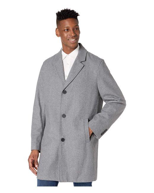 Cole Haan Gray 37 Melton Wool Notched Collar Coat With Welt Body Pockets for men