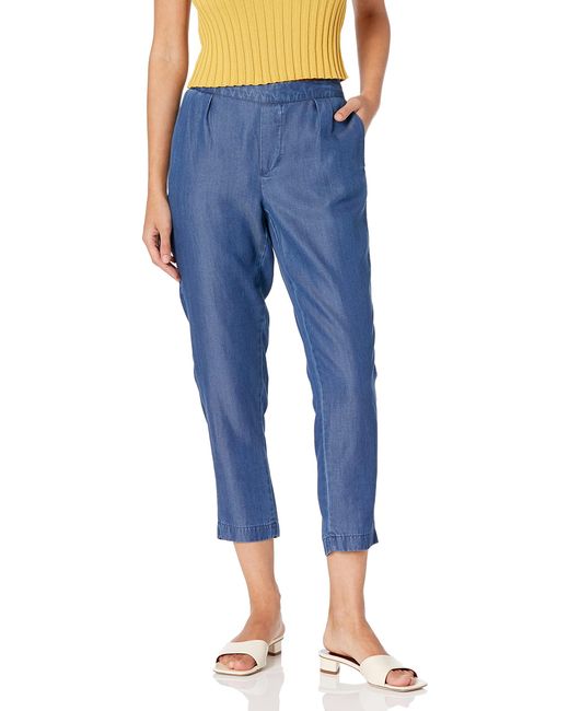 NYDJ Blue Petite Hidden Drawstring Linen Pant