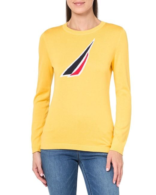 Nautica Yellow Pullover Long Sleeve Crewneck Sweater