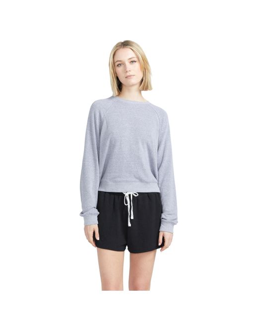Volcom Blue Lived In Lounge Frenchie Raglan Crew Neck Fleece Sweatshirt