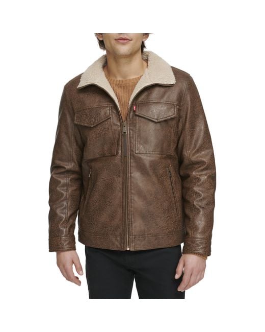 Levi's Brown Faux Leather 2-pocket Sherpa Lined Jacket for men