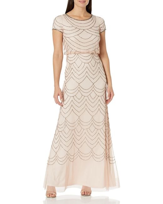 Adrianna Papell Beaded Blouson Gown 0 NWT  Blush $300 Style# 09189118 Bridesmaid 