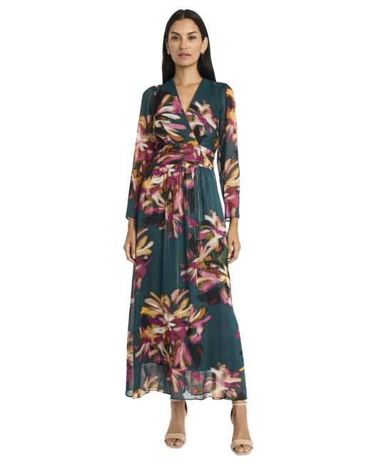 Maggy London White Floral Maxi Wrap Long Sleeve V-neck-elegant Wedding Guest Dress