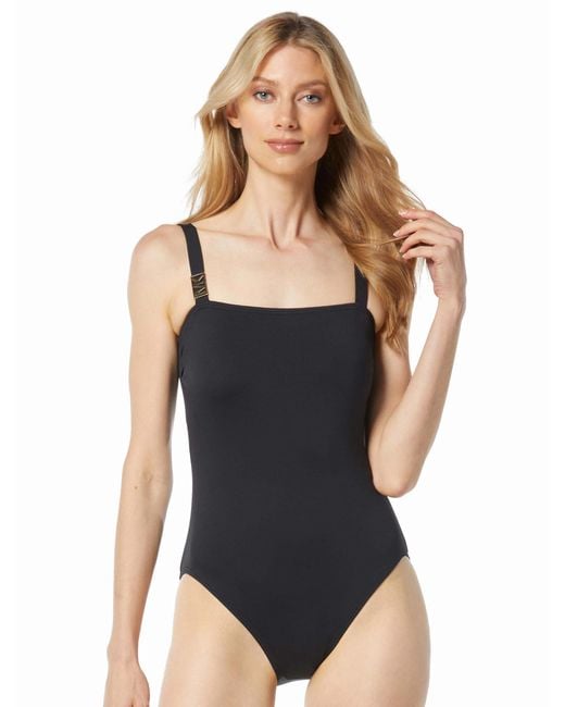 Michael Kors Black Solid Square Neck One Piece