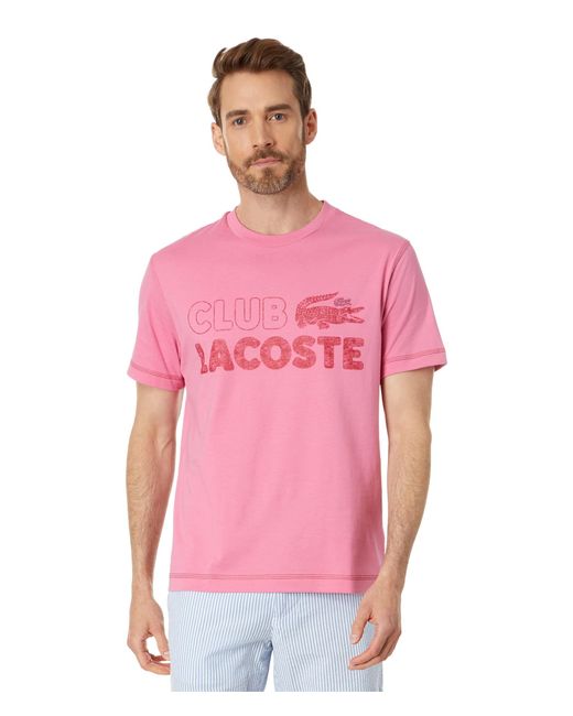 Lacoste Pink Contemporary Collection's Long Sleeve Relaxed Fit Graphic Tee Shirt for men