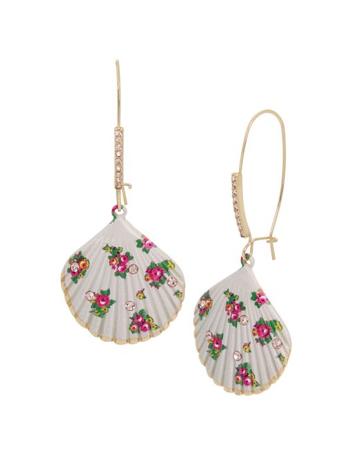 Betsey Johnson Metallic S Floral Shell Dangle Earrings