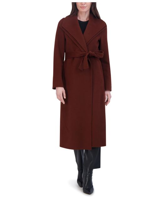 tahari women's wool wrap coat with tie belt