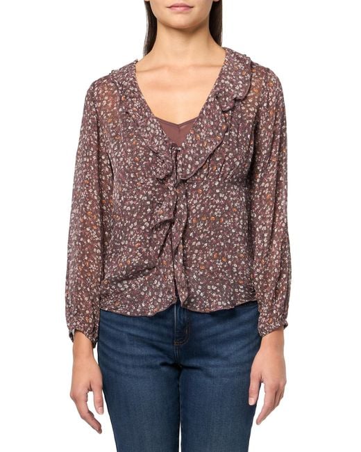 Lucky Brand Red Long Sleeve Ruffle Top
