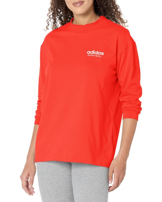 Adidas Originals Red Plus Size Select Mock Neck Long Sleeve