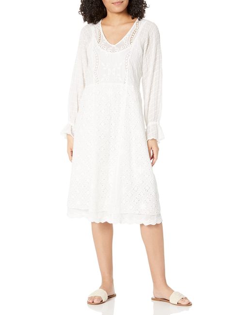 Johnny Was Long Sleeve Eyelet Dress in White Lyst