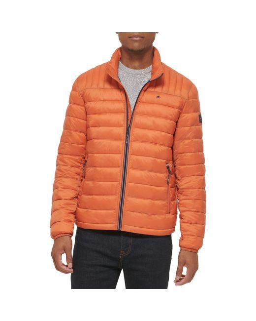 Tommy Hilfiger Orange Ultra Loft Lightweight Packable Puffer Jacket for men